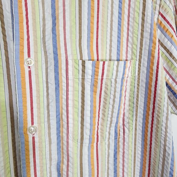 Lands End Mens Shirt Size Medium 15 15.5 Seersucker Pastel Striped Button Preppy - Picture 6 of 9